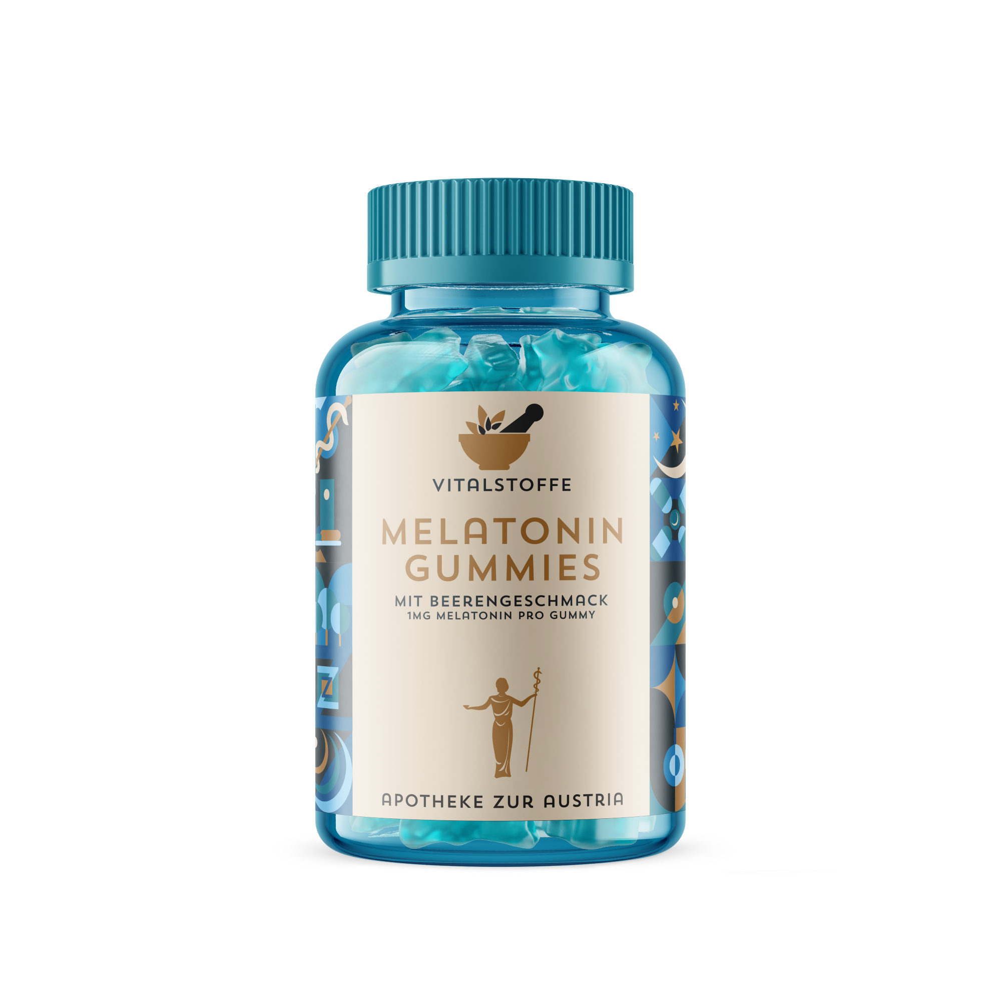 Blau-transparente Dose mit Gummies die Melatonin enthalten